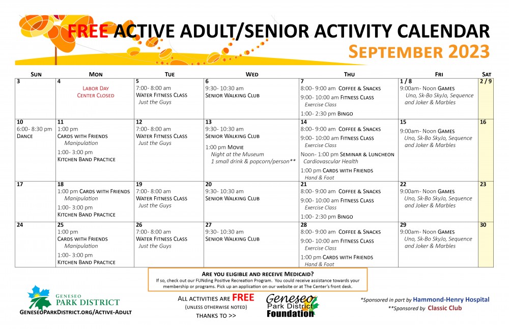 Active Adult Calendar