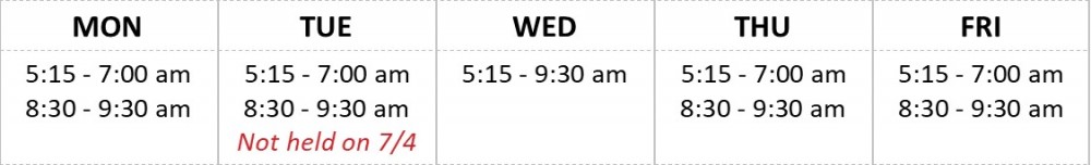 Shutdown Lap Swim Schedule